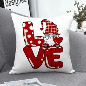Red Gnome Love and Heart Pillow Cover NWT